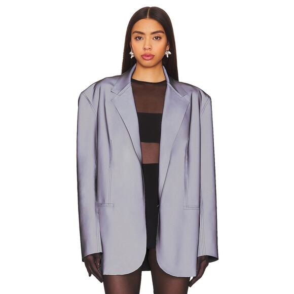 Norma Kamali Oversized Single Breasted Jacket Reflective Stretch Gray Size M/38 - Picture 1 of 14